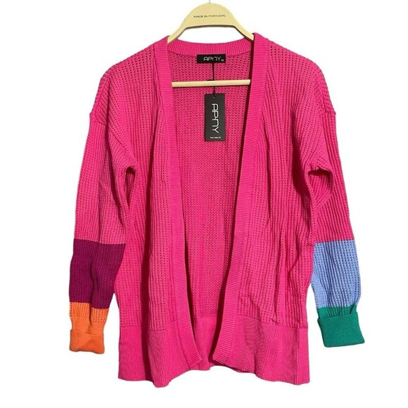 Apny Sweaters - Apny Cardigan Sweater Women Size XS Pink Raspberry Waffle Mismatched Colorful